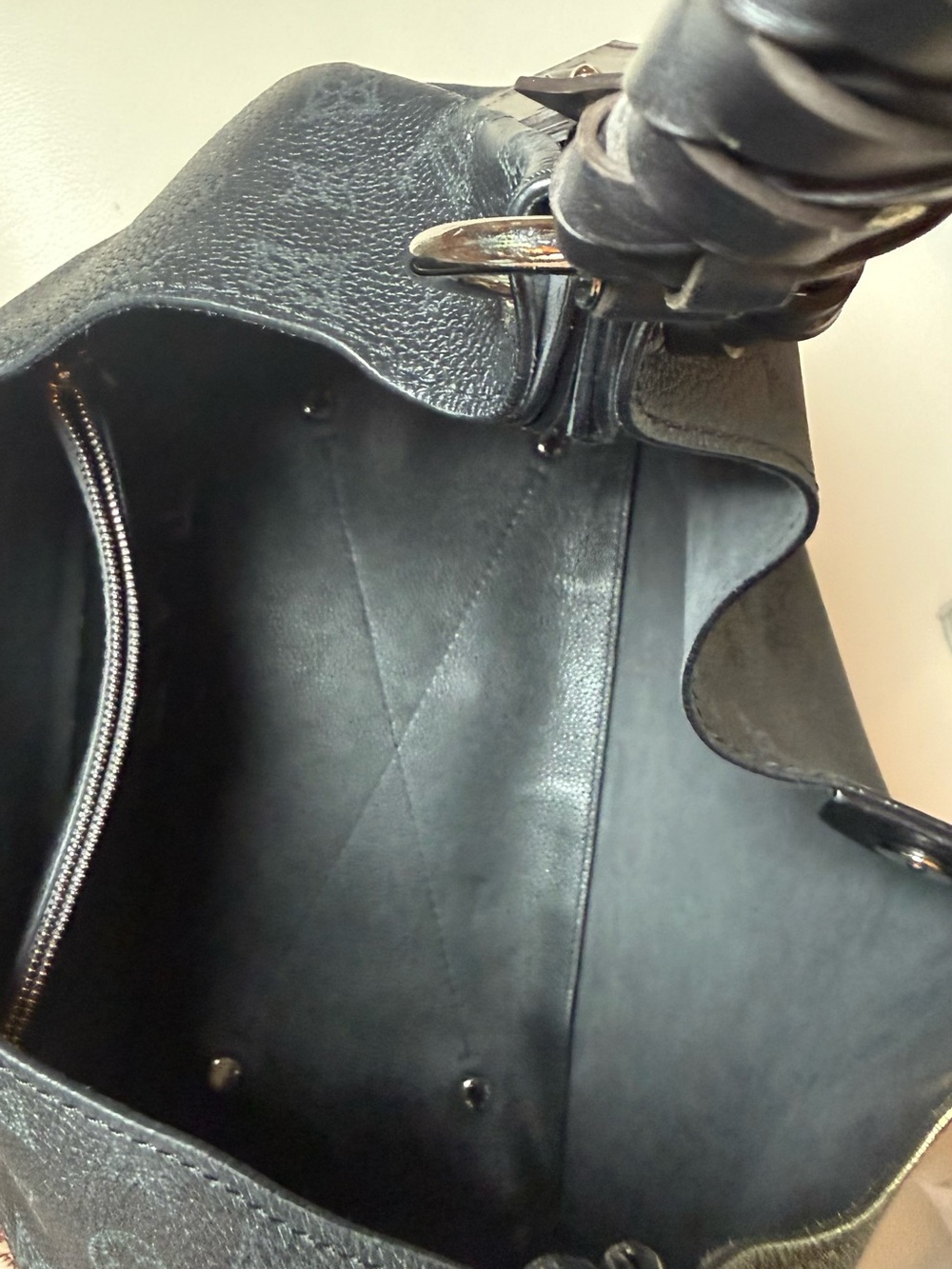Louis Vuitton Black Monogram-Embossed Hobo with LV Leather Tag - Picture 14 of 16